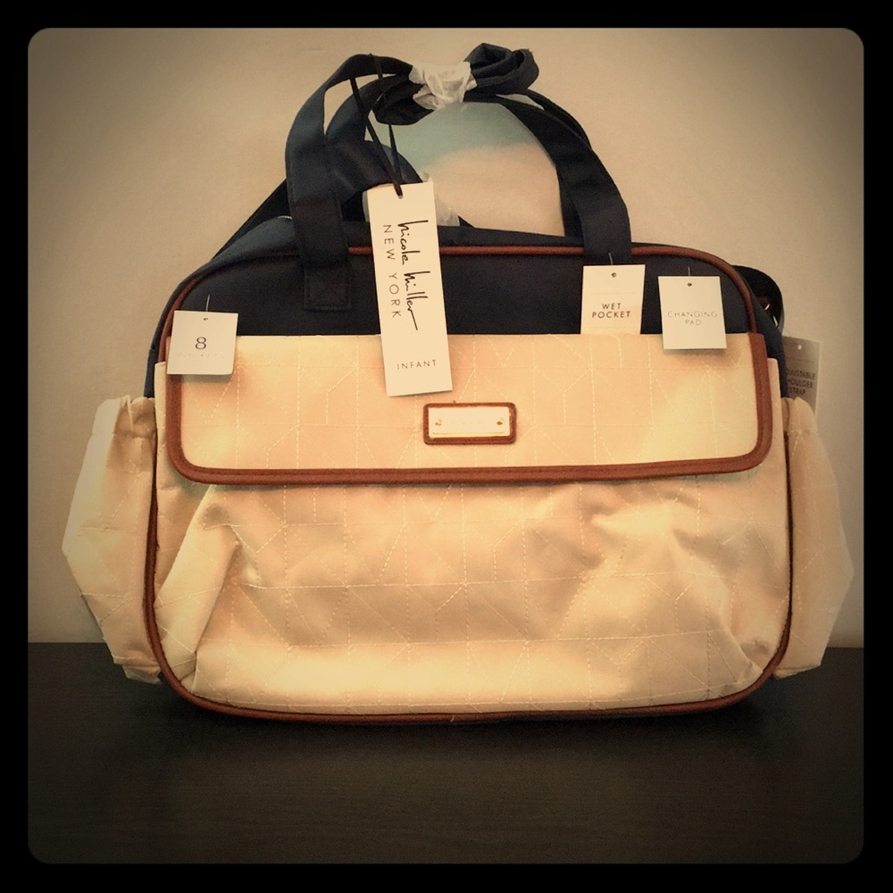 Nicole Miller, Duffel Diaper Bag, Navy Blue & Nude